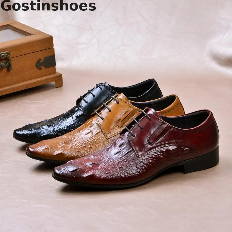 

Dress Derby Shoes For Men Cow Leather Crocodile Printed Black Brown Formal Leather Shoes For Office Business Wedding Party Wear