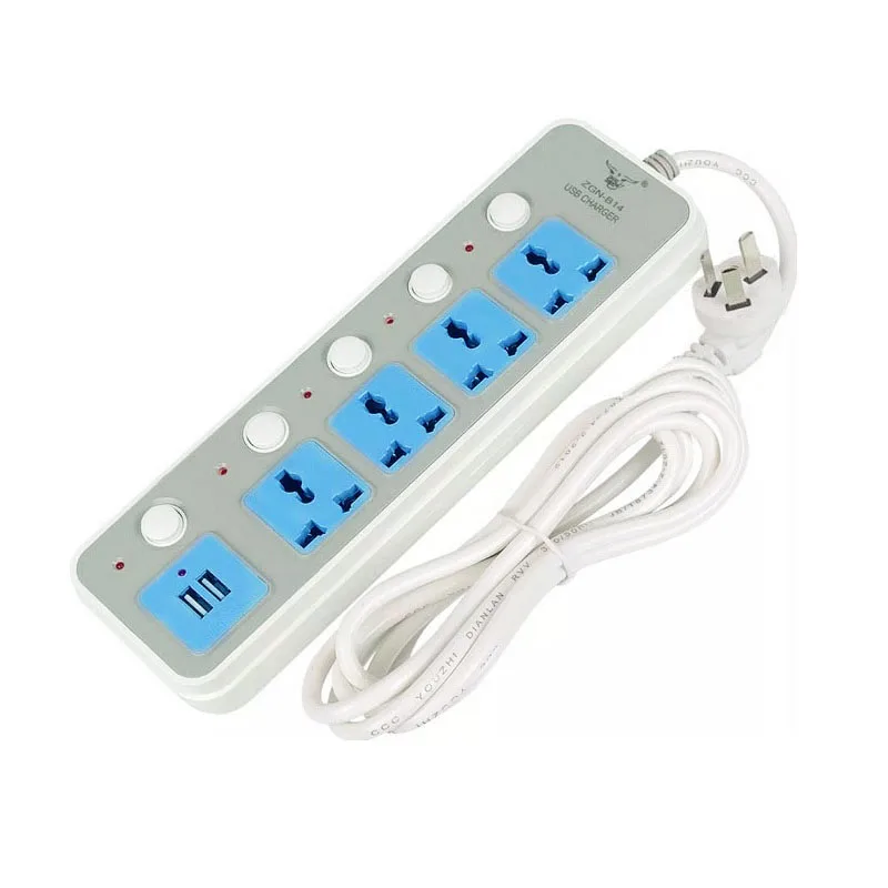 

Extension Lead Socket 4AC Universal Sockets +2 USB Port Individual Switch Energy Saver Home Tabletop Socket