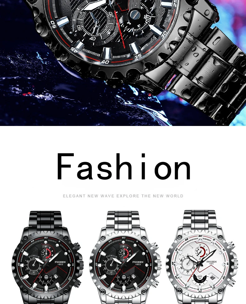 FNGEEN Mens Watches Big Dial Sport Wristwatch Top Brand Luxury Quartz Watch Man Luminous Hands Waterproof Clock Relogio Masculin