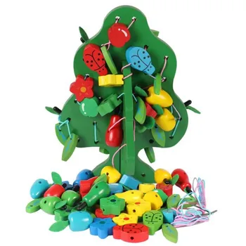 

Wooden Toys Fruit Tree string of beads Baby DIY Early Education Interspersed with toys Exercise hand eye coordination learn toy