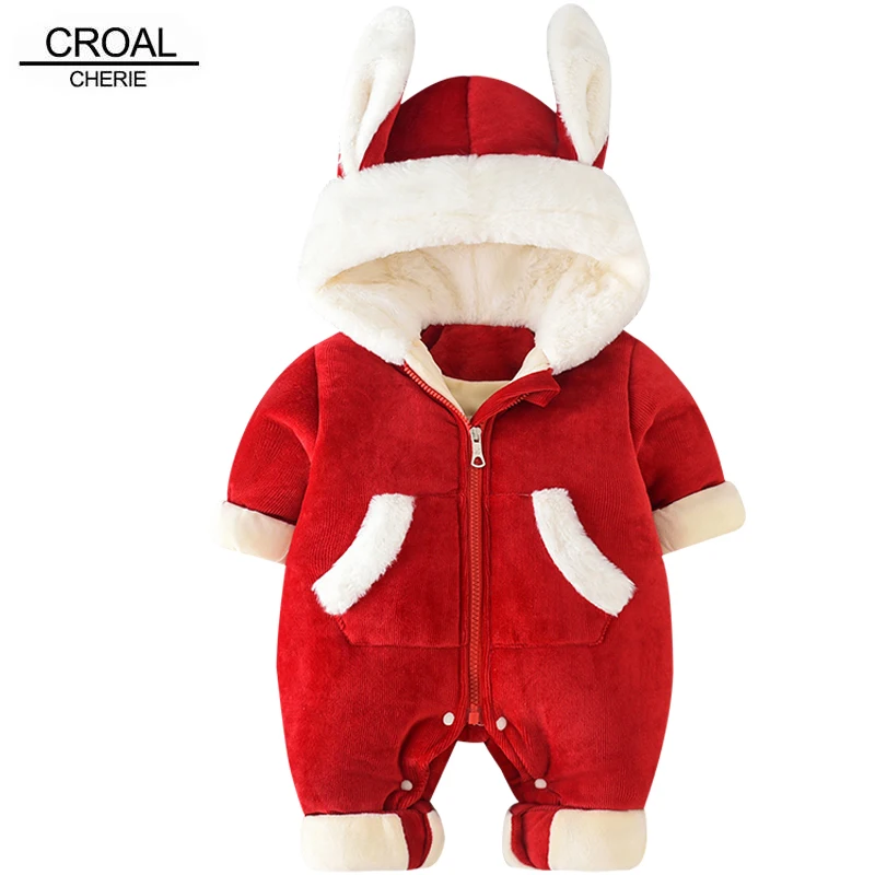 CROAL CHERIE  Newborn Baby Clothes Cute Rabbite Ear Baby Girls Romper Baby Warm Clothing  Warm Fur Fleece Romper For Baby Boys  (3)