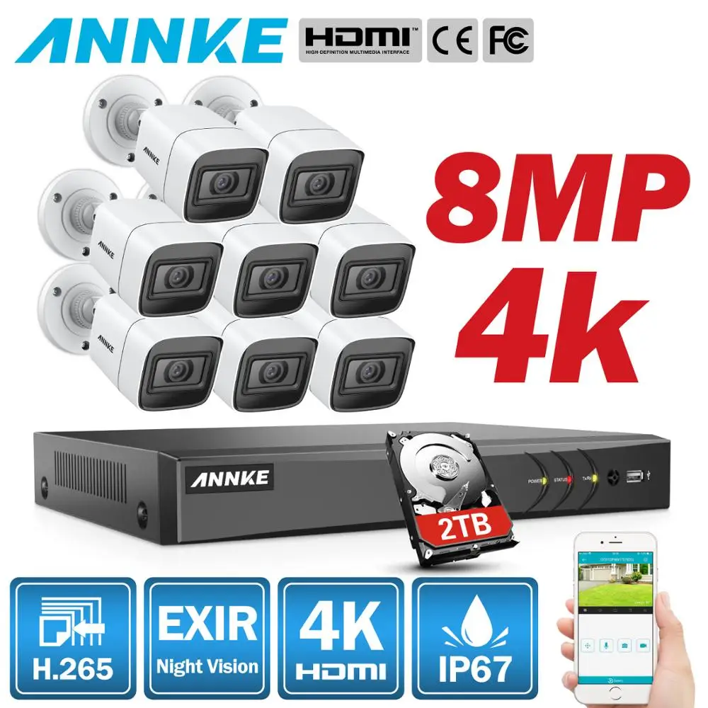 ANNKE 4K 8CH Ultra HD CCTV Camera System H.265 DVR Kit 4PCS/8PCS 8MP TVI Outdoor Home Video Securit - 4.00013E+12