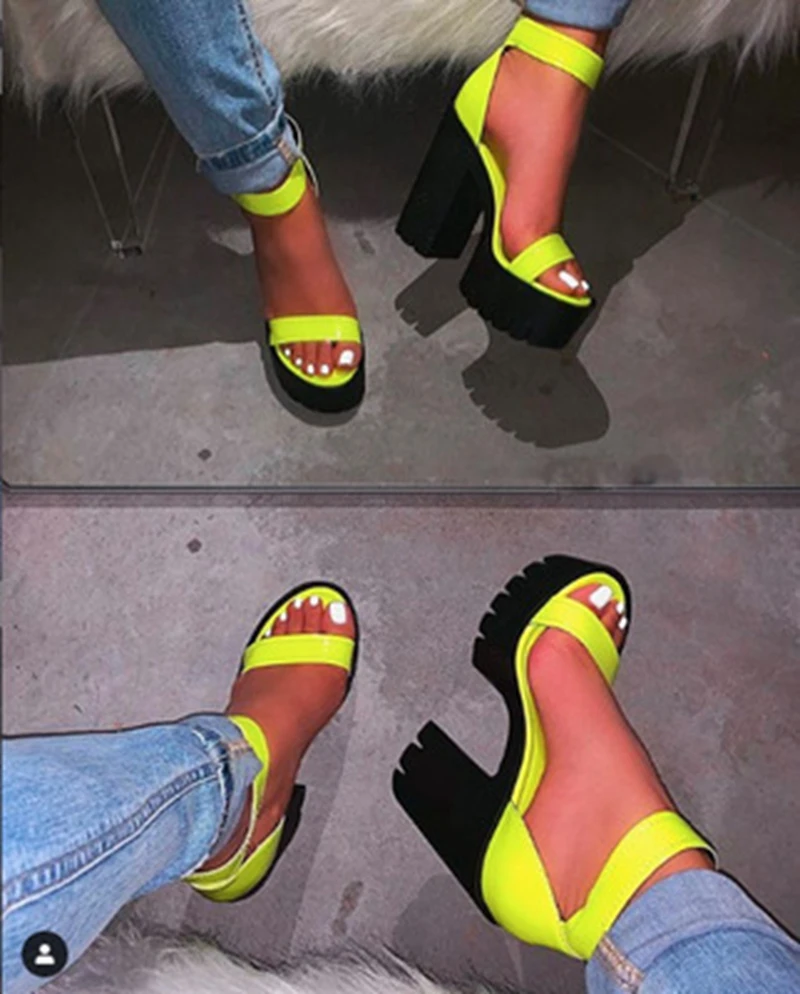 RIZABINA Летние женские туфли Босоножки с открытым носком; сандалии с ремешками на Ремешок на щиколотке туфли на блочном высоком Высокая платформа пикантная женская обувь черного цвета Размеры; большие размеры 37-41