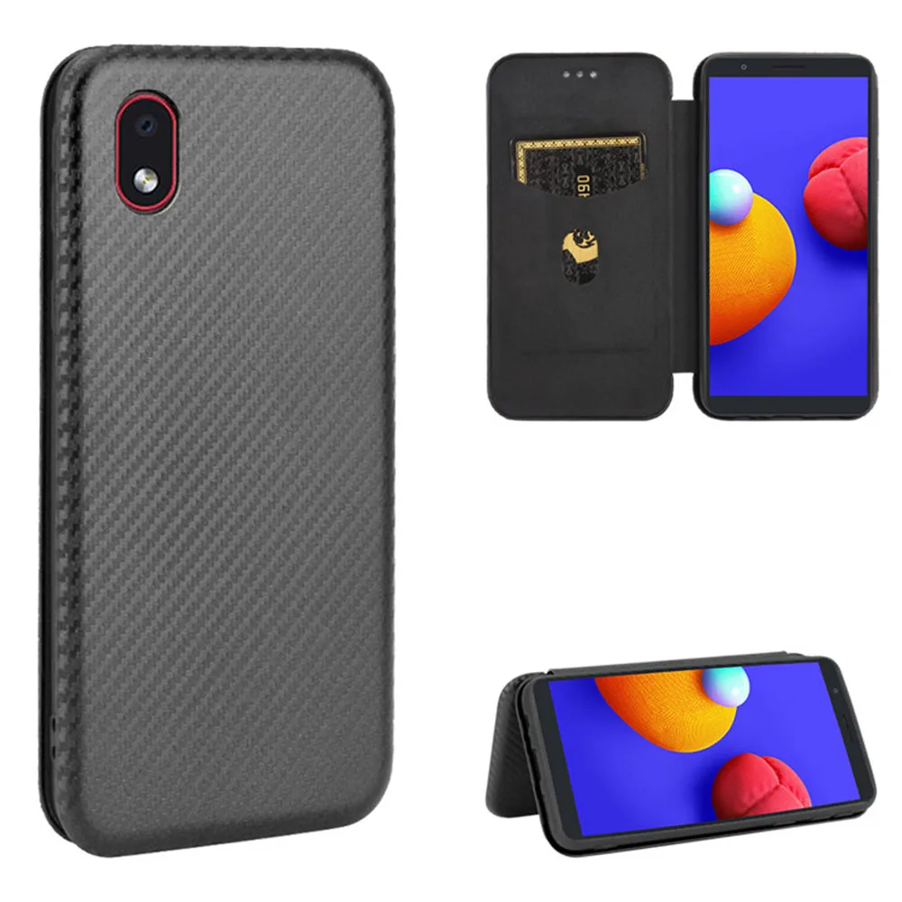 Чехол-книжка для Samsung Galaxy A01 Core Роскошный чехол из углеродного волокна с магнитной