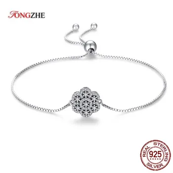 

TONGZHE Flower Stackable Bracelets 925 Sterling Silver Women Adjustable with Beads Bracelet Fine Jewelry with Chain Wholesale