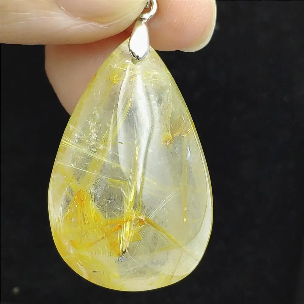 

Genuine Natural Gold Rutilated Quartz Titanium Pendant Water Drop Gemstone Best Reiki Gift 32x21x15mmCrystal Pendant AAAAAA
