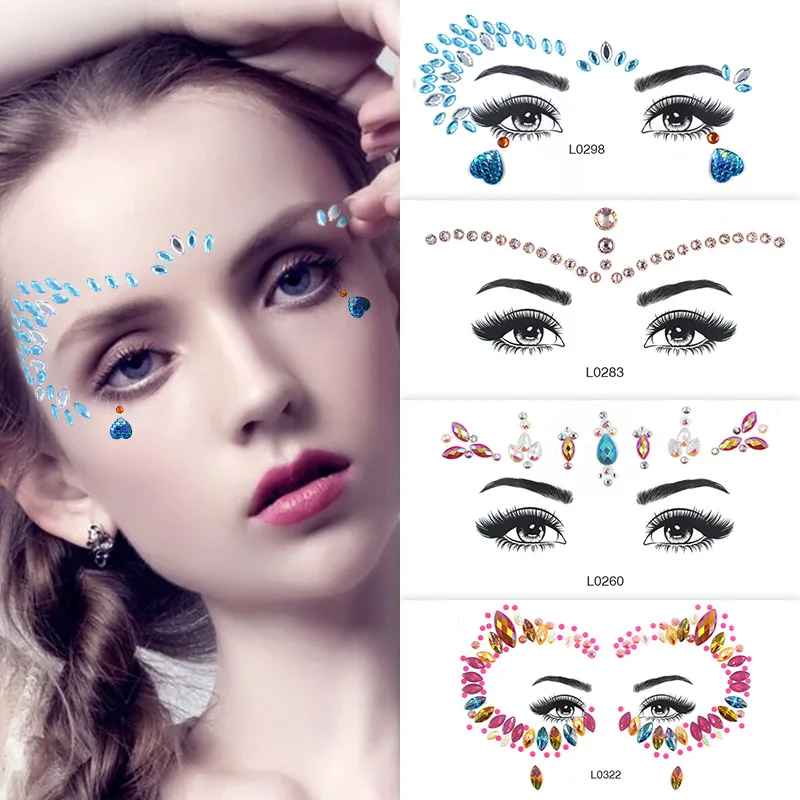 

EMD Temporary Rhinestone Glitter Tattoo Stickers Face Jewels Gems Festival Music Party Body Jewels Flash Fake Temporary Tattoos