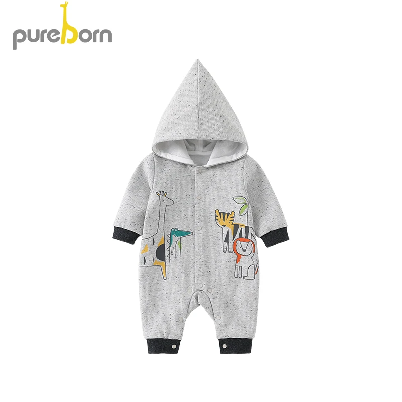Pureborn Newborn Baby Boy Romper Long Sleeve Hooded Jumpsuit Outfit Cartoon Cotton Spring Autumn Clothes Infant Costumes |