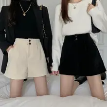 

Shorts Women Retro Fall Spring All-match High Waist Korean Style Ladies Short Clothing Simple Corduroy Black Elegant Trouser