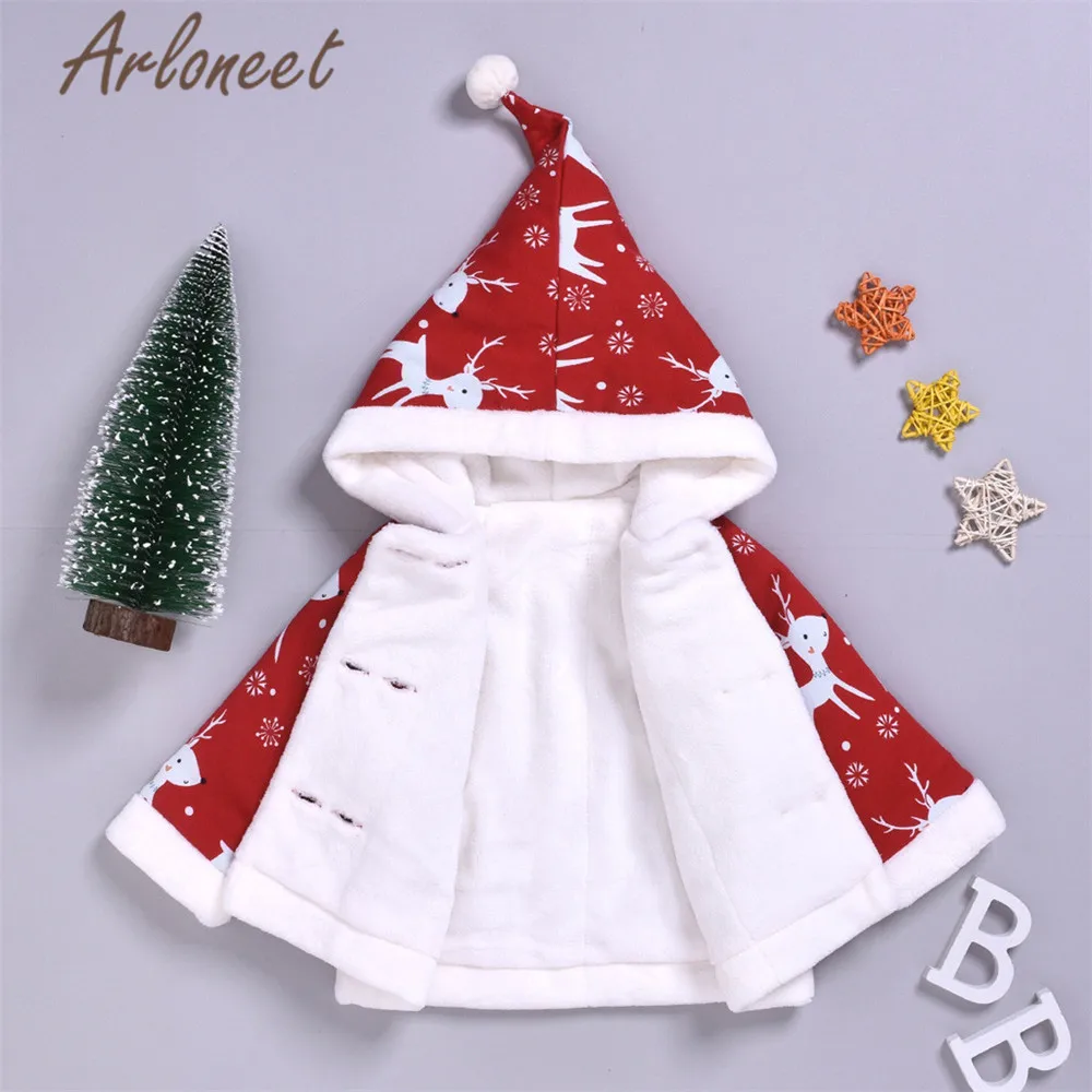 ARLONEET/рождественское пальто с героями мультфильмов; хлопковое пальто для новорожденных мальчиков; куртка с капюшоном и рисунком оленя; Верхняя одежда на пуговицах для девочек; новогодняя Детская верхняя одежда