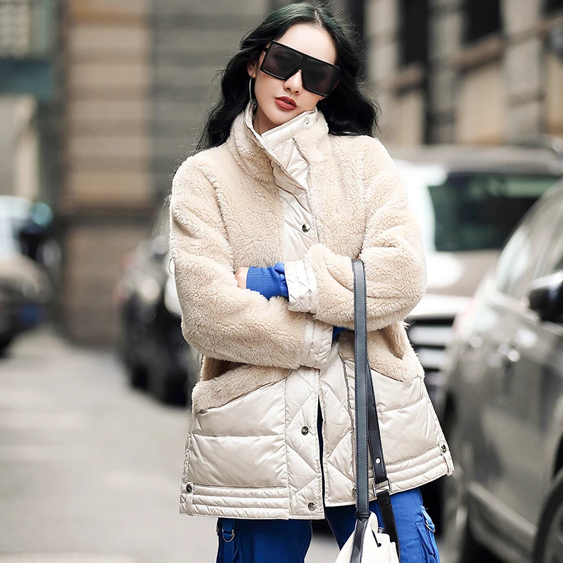AYUNSUE, пальто с натуральным мехом, зимняя куртка, женский пуховик из овечьей шерсти, Женское пальто из шерсти, корейские куртки, манто Femme MY4741
