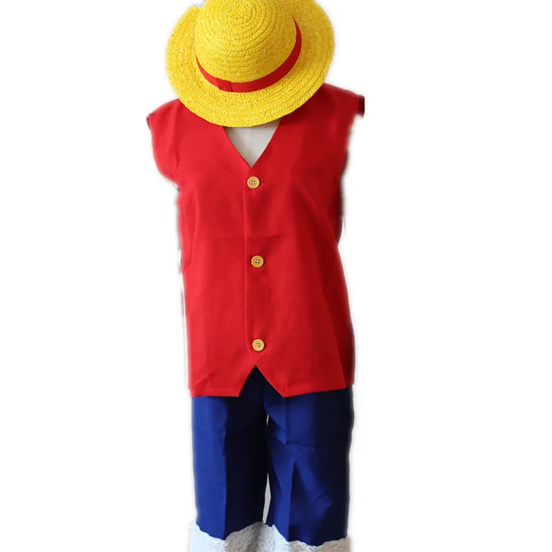 Аниме one piece Monkey D Косплей Луффи костюм красный топ без рукавов+ синие шорты Полный комплект униформы для взрослых костюмы на Хэллоуин