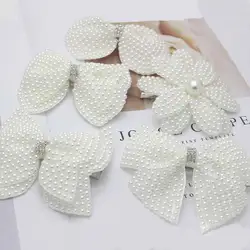 1PC White Pearl Hair Bows With Hair Clips For Girls Kids Layers Bling Rhinestones Center Bows Hairpins Hair Accessories