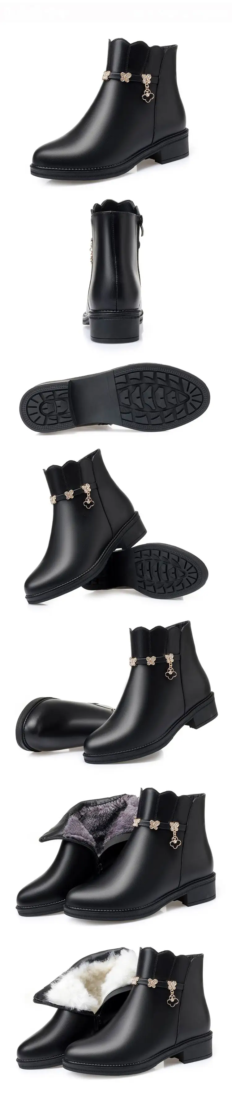 GKTINOO Genuine Leather Ankle Boots Warm Wool Snow Boots Women Square Heel Ladies High Quality Winter Boots Fashion Shoes