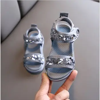 

Summer Girls Sequined Sandals Kids Leather School Princess Hollow Out Anti Slip Sandals Girl Beach Sandal Shoes