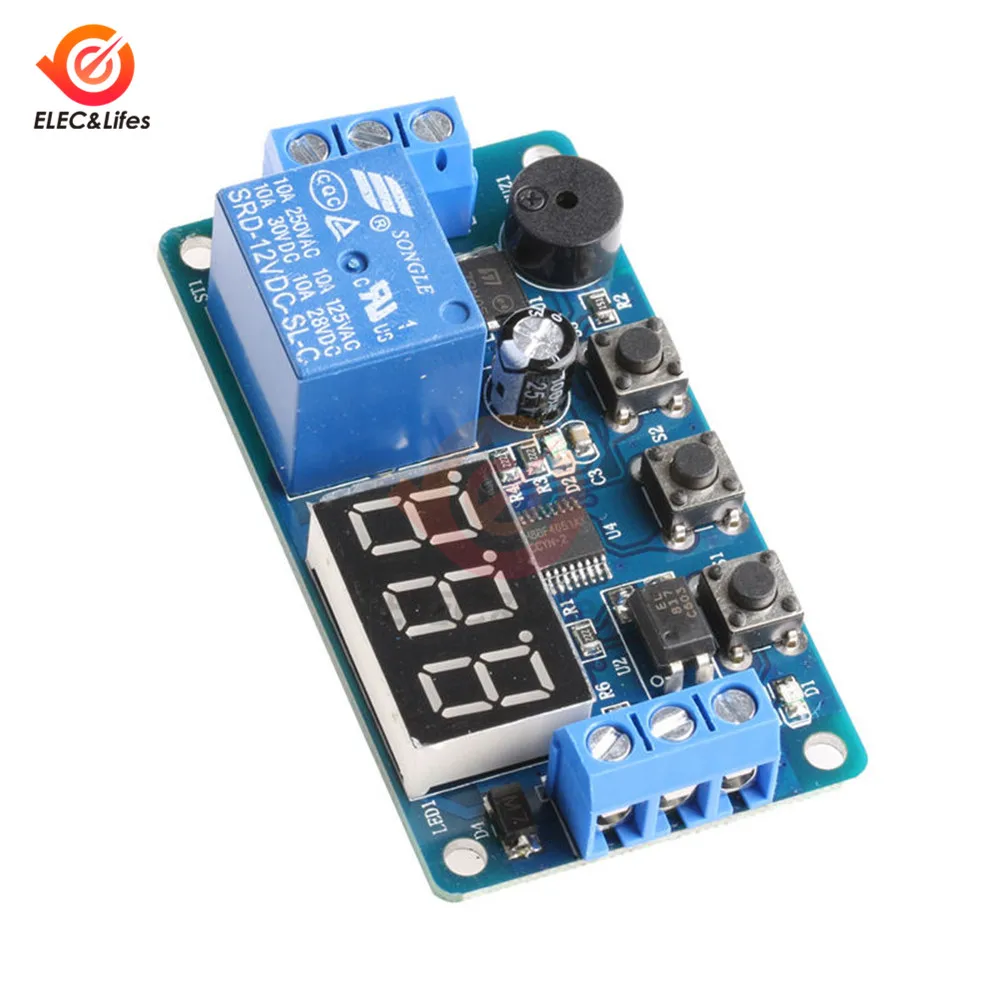 12V Display LED Timer Relay Programmable Module Delay Switch Board Buzzer Button 