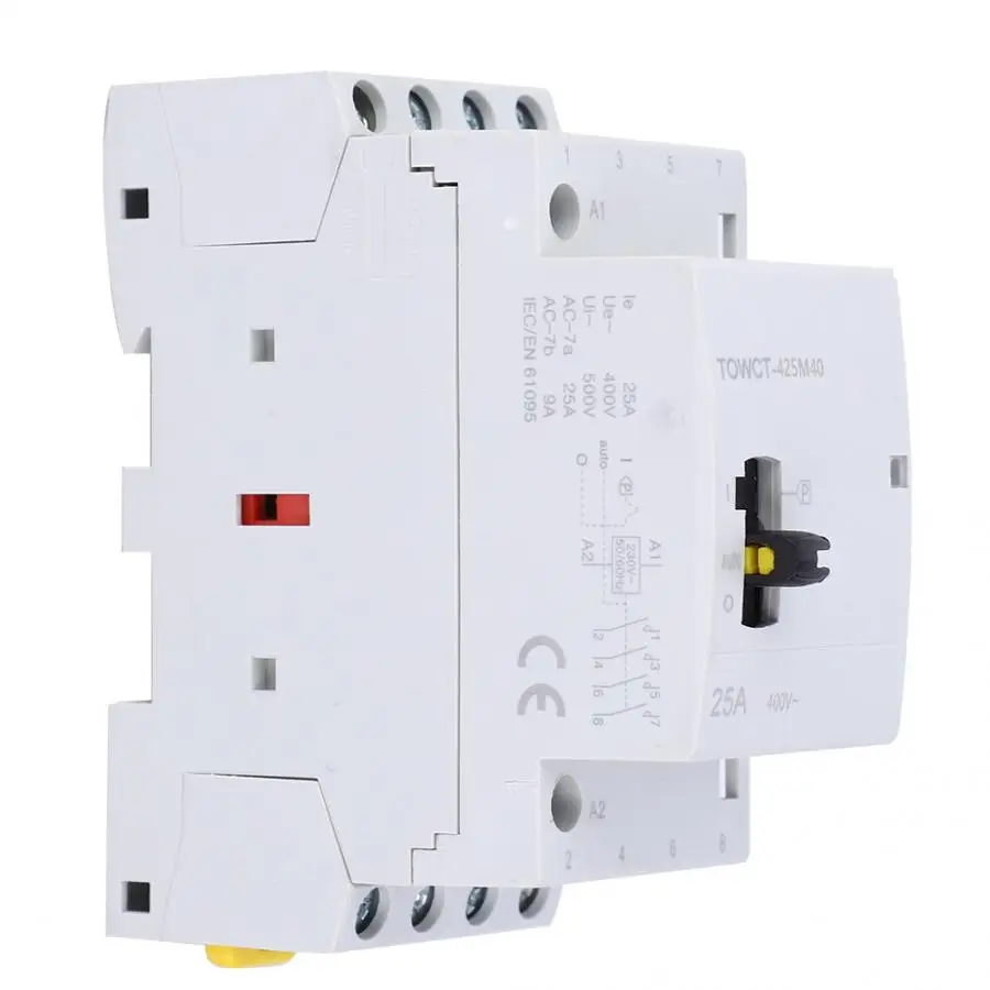 2P 25A 230/240V 50/60HZ Household AC Contactor with Manual Switch for Remote Control Din Rail 4NO IP40