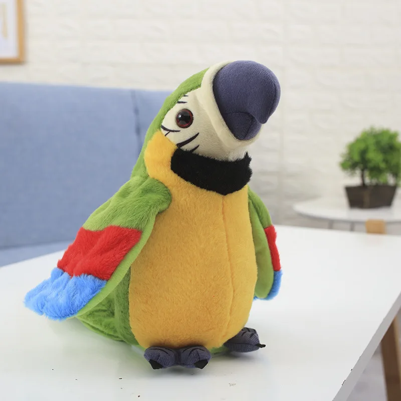 Электронный говорящий попугай плюшевые игрушки милые попугаи говорящие повторы развевающиеся крылья электрическая птица плюшевая игрушка Рождественский подарок - Цвет: Green