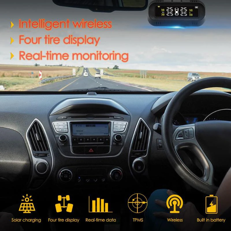 Солнечная Автомобильная TPMS система контроля давления в шинах Встроенная сигнализация температуры в шинах с 4 внутренними датчиками