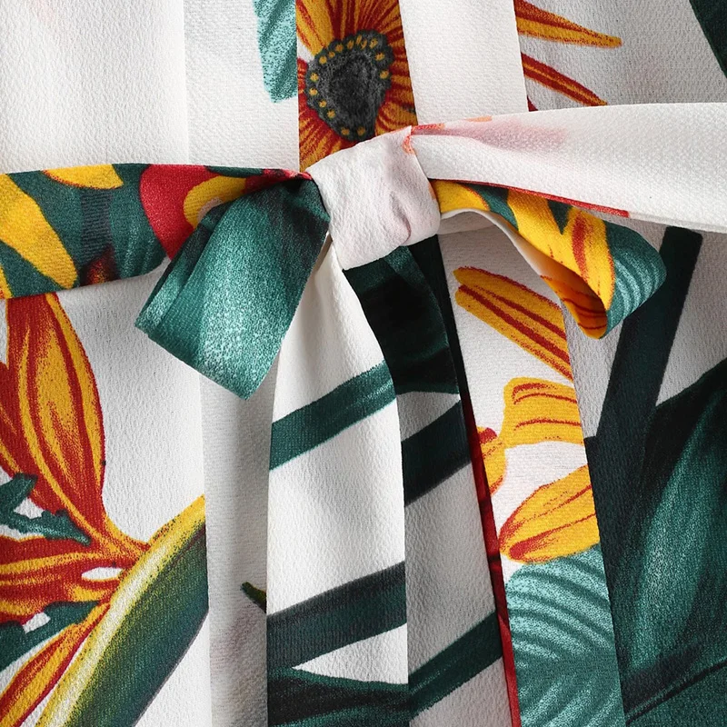 Sfit, женское кимоно с растительным принтом, Стильная накидка с поясом, сексуальное летнее пляжное платье, туника, пляжная одежда, купальник, бикини, накидка