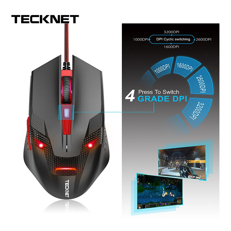TeckNet профессиональные геймерские мыши 2000 точек/дюйм Проводная игровая мышь 6