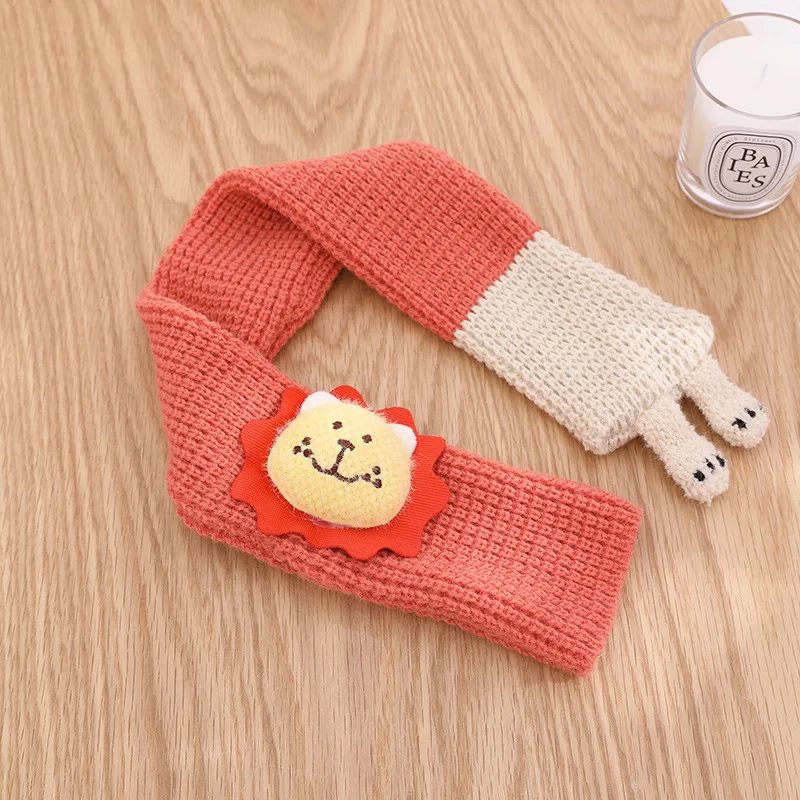 Kids Cartoon Knit Scarves Collar Thickening Scarf Baby Boys Girls Winter Knitted Clothes Cartoon Lions Shawls Scarves 66cm