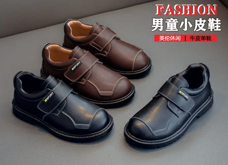 Autumn New Boys Genuine Leather Shoes Black Kids School Shoes British Style Children's Performance Shoes Student Party Shoes girls leather shoes