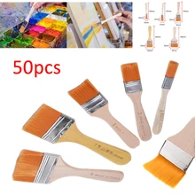 50 шт./компл. деревянной ручкой плоский Краски краски кисти кисть для масляной Краски ing Краски щетка угловая кисть Differeent Размеры Краски кисти школы искусства поставки