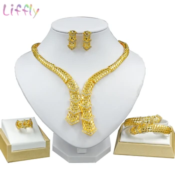 

Dubai Classic Jewelry Set Charm Women Dance Jewelry Scale Shape Necklace Bracelet Earrings Ring for Bridal Crystal Jewelry