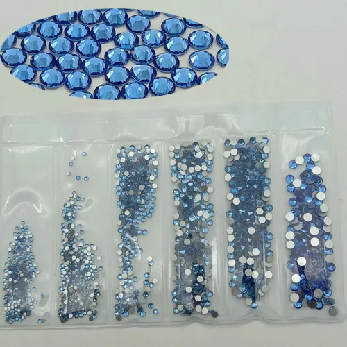 4-12 Lt.Blue 1728pcs SS4-SS12 стеклянные стразы разных размеров для украшения для ногтей с плоской задней частью AB Кристальные Стразы 3D очаровательные драгоценные камни DIY маникюр - Цвет: 4-12 Lt.Blue 1728pcs