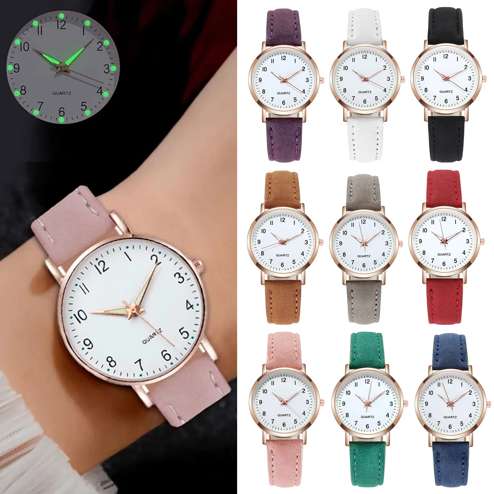 

Ladies Watch Women Watches 2023 Fashion Diamond-Studded Luminous Retro Female Watch Belt Quartz Watch For Women RelóGio Feminino