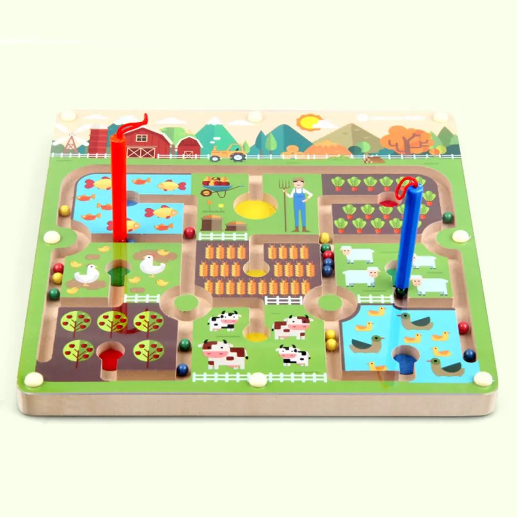 3D деревянный магнитный лабиринт-головоломка, интерактивные игрушки, магнитные шарики, лабиринт, Детские Развивающие головоломки ручной работы, игрушки Edu, оригинальные игрушки - Цвет: Коричневый