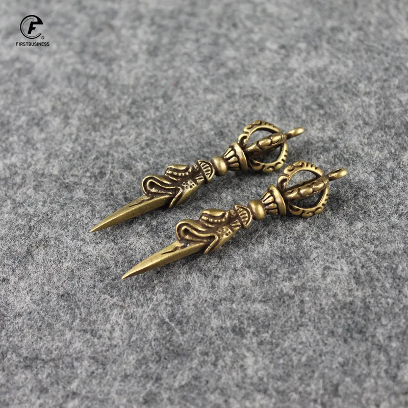 dragon head tea Knife needle brass Tibetan vajra pestle awl insert tea set Vintage Copper Key chain multiplier Desk Decoration