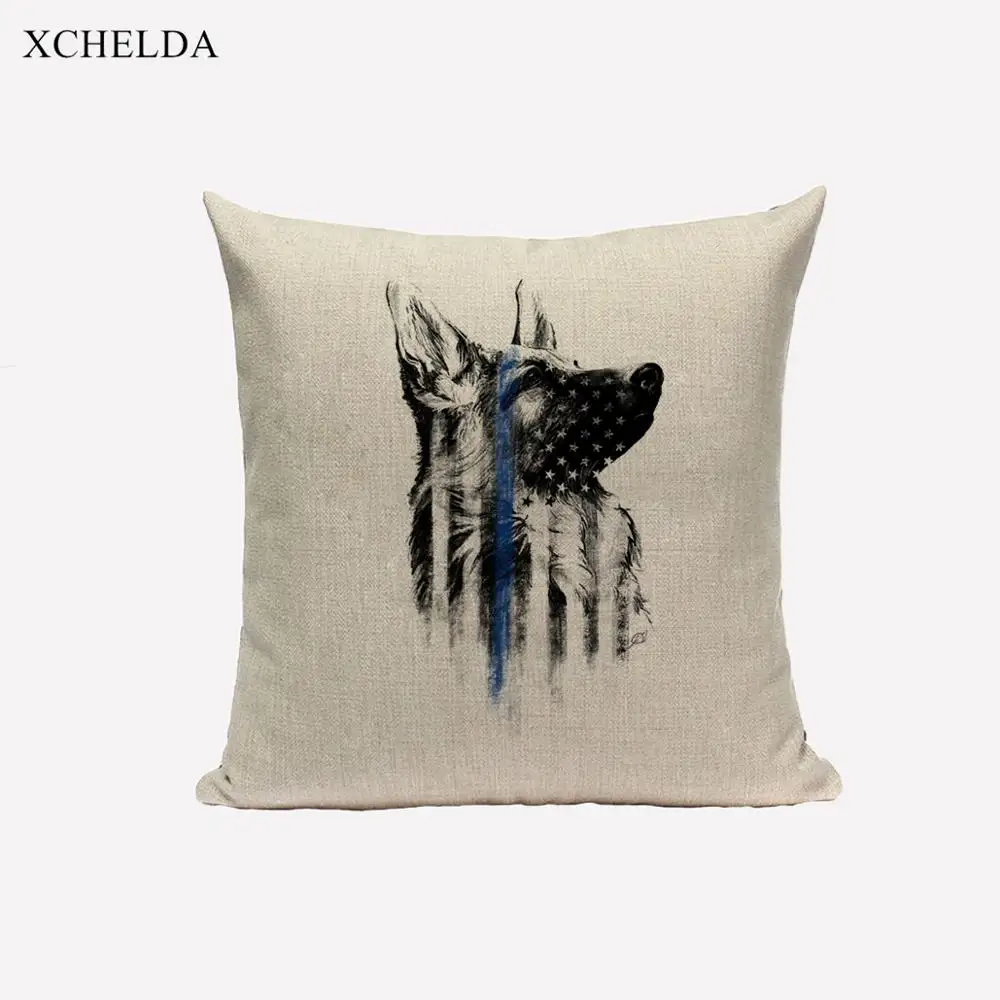 Cushion Cover Linen German Shepherd Print Dog Throw Pillow Case Colorful Animal Home Sofa Car Seat Decorative Pillowcase 45x45