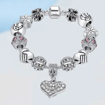 

ATTRACTTO Silver Heart& Snowflake Bracelets&Bangles For Women Crystal Unique Bracelet Charms Valentine's Day Bracelet SBR190316