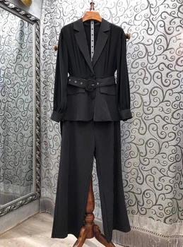 

2020 Early Autumn New Women Business Suit Collar Striped Buckle Long Sleeve Suit Pants Suit 717