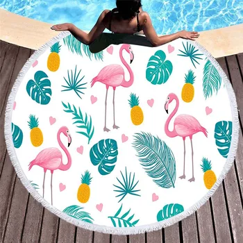 

Pineapple Round Beach Towel With Tassel Flamingo Large Blanket Picnic Yoga Mat travel Boho Tablecloth toalla de playa