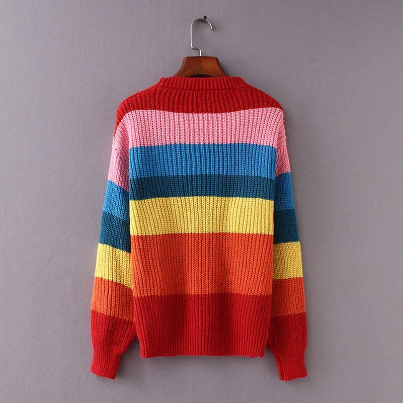 NiceMix 2019 Women's Sweater Rainbow Color Block Striped Autumn Sweaters and Pullovers Jumper Long Sleeve Knitwear Loose Knitted NiceMix 2019 Women's Sweater Rainbow Color Block Striped Autumn Sweaters and Pullovers Jumper Long Sleeve Knitwear Loose Knitted