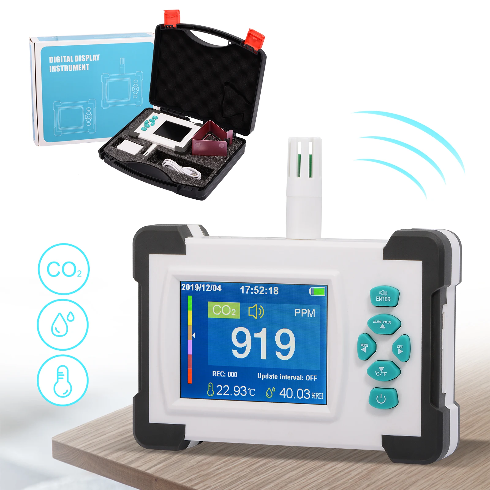 

FOSHIO Carbon Dioxide Detector Meter Portable CO2 Monitor Sensor Air Quality Monitor Public Industrial Agriculture Gas Air Meter