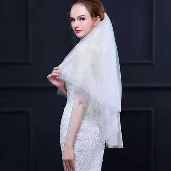 

2 Tier Womens Wedding Veil Solid Color Big Honeycomb Hole Mesh Layered Elbow Length Handmade Classic Bridal Veil With Comb