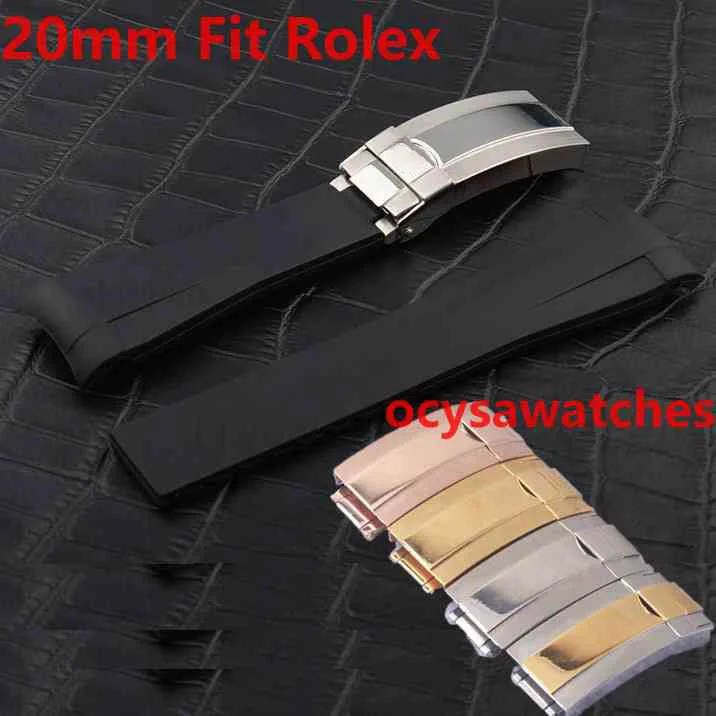 

20mm Rubber Strap AAA Rose Gold Ocysa Blue SUB GMT Waterproof Watch Band Watchband Watches Accessories Deployment Clasp
