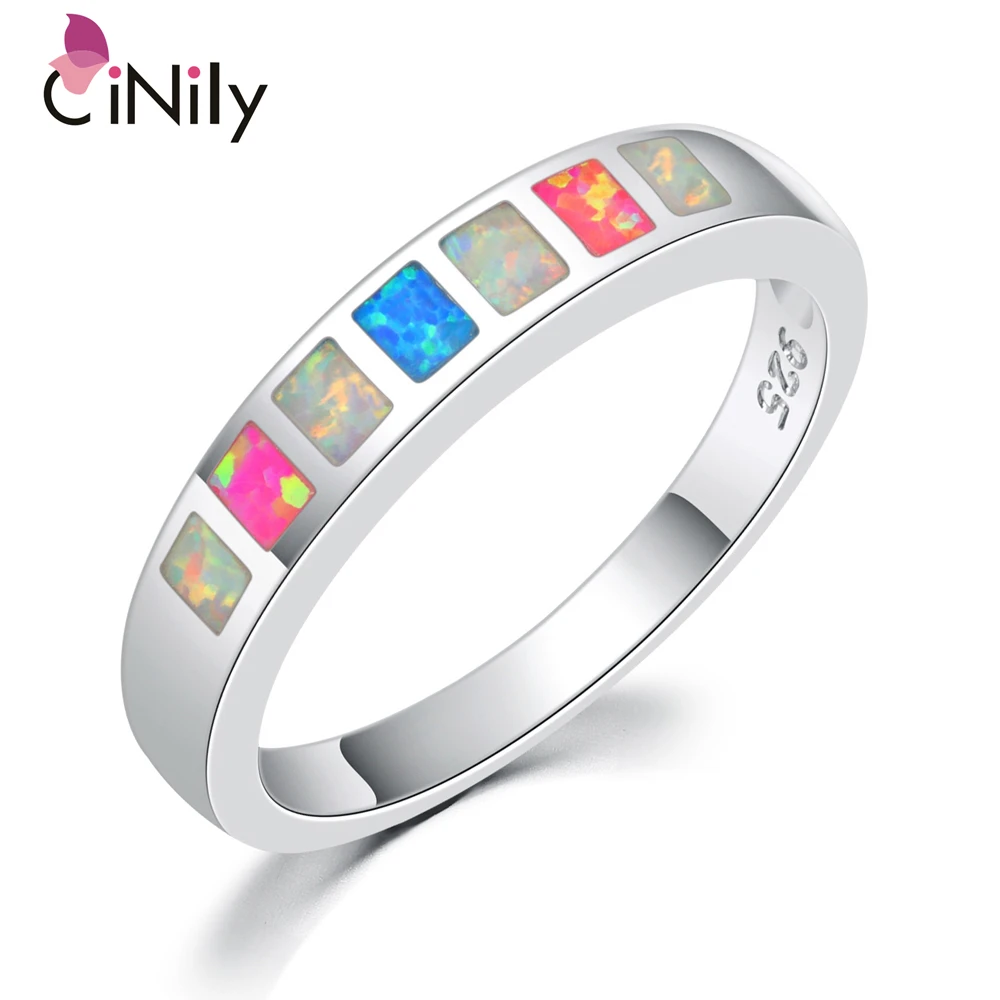 Кольцо CiNily Created модное женское кольцо с опаловым синим белым розовым серебряным