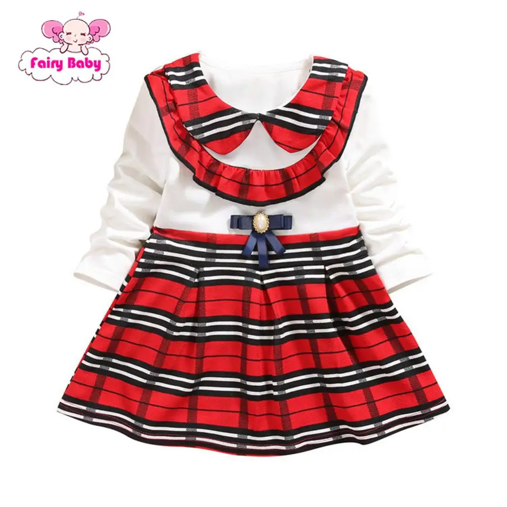 Новинка; vestido infantil; платье для девочек; одежда для малышей; хлопковые топы в клетку с длинными рукавами и кукольным воротником; Детские платья; От 1 до 3 лет костюм принцессы