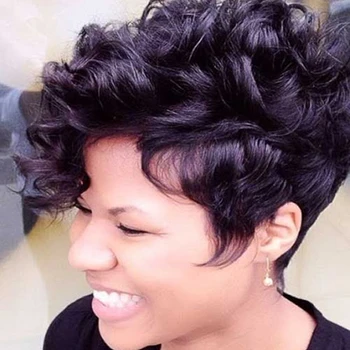 

Allrun Short Lace Human Hair Wigs Natural Pre plucked non remy Short Wig Brazilian Curly Hair Bob Wig Side Part Natural Black