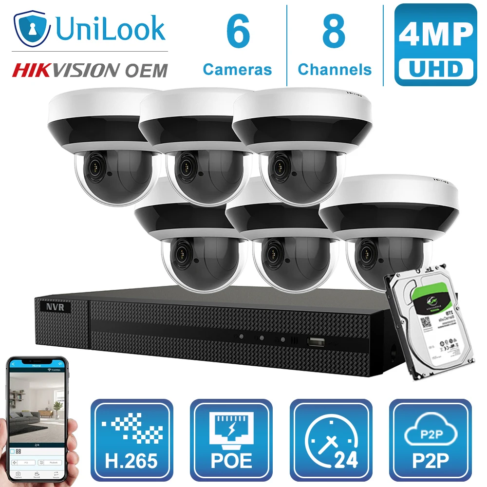UniLook 8CH NVR 4MP 4X оптическая 16-кратная ip-камера с цифровым зумом POE, комплект домашней/наружной системы безопасности, комплект видеонаблюдения и видеонаблюдения NVR
