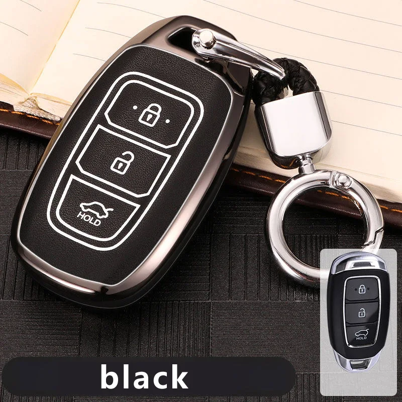 Black Цинковый сплав автомобильный чехол для дистанционного ключа для hyundai Elantra Solaris KONA Kauai Encino I30 ix35 Grandeur Ig Santa Fe - Название цвета: Black