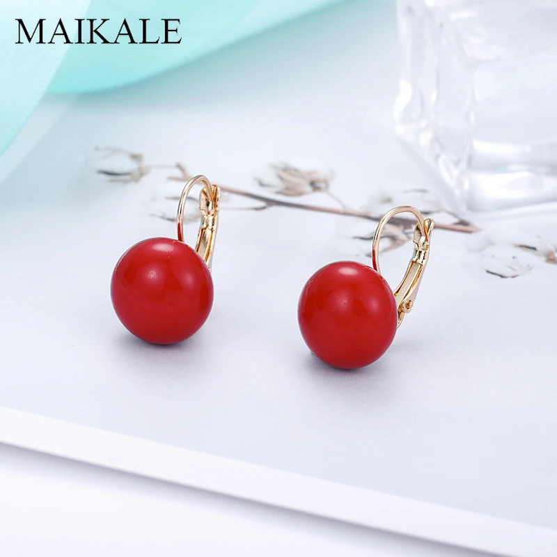 Женские маленькие серьги MAIKALE простые круглые с красным жемчугом и