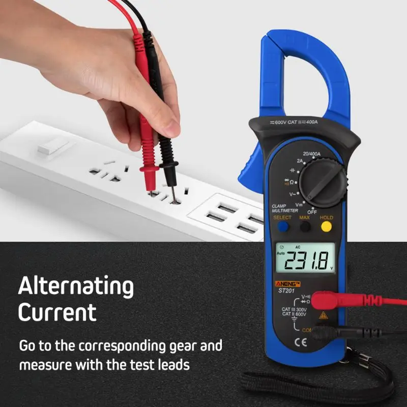 

Digital Clamp Multimeter ST-201 True RMS LCD Multifuction Ohm DC AC Voltmeter AC Ammeter Data Tester 94PC