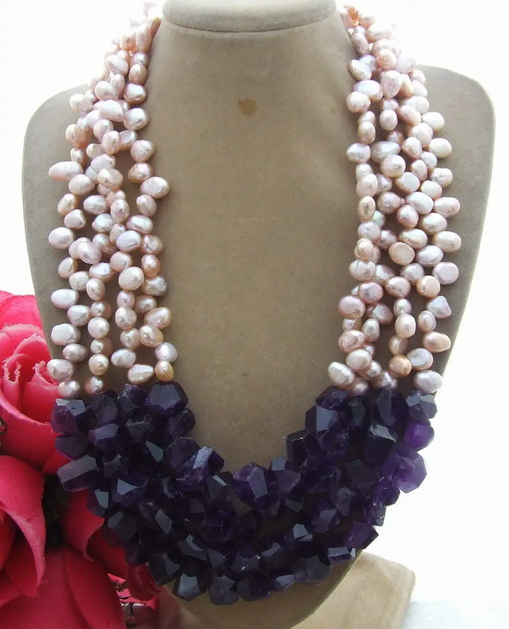 

4 Strands purple Pearl Amethyst Nugget Necklace 18