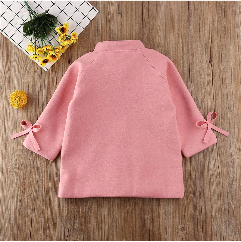 2-8T Toddler Kids Baby Girls Clothes Winter Warm Wool Bowknot Fashion Coat Overcoat Outwear Elegant Jacket Outfits Streetwear